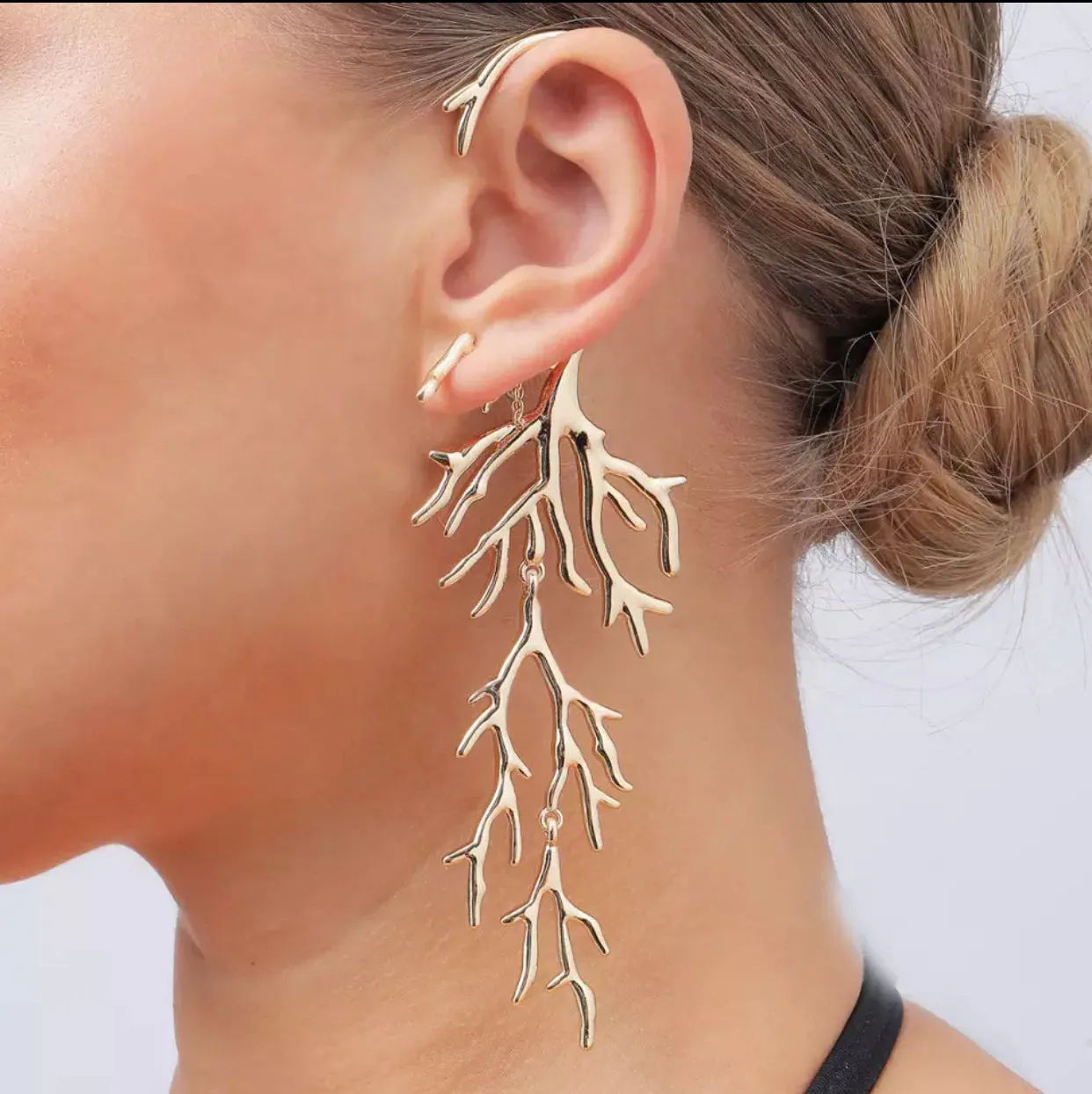 Gold Plated Coral Shape Ear Cuff and Coral Branch Earring 250-3 | Erika Williner Designs