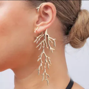Gold Plated Coral Shape Ear Cuff and Coral Branch Earring 250-3 | Erika Williner Designs