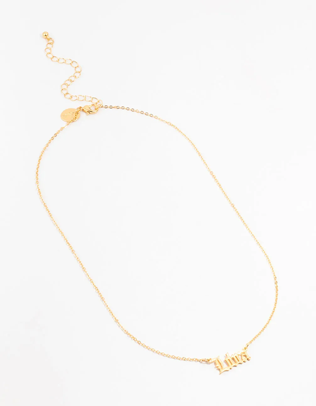 Gold Plated Libra Gothic Script Necklace