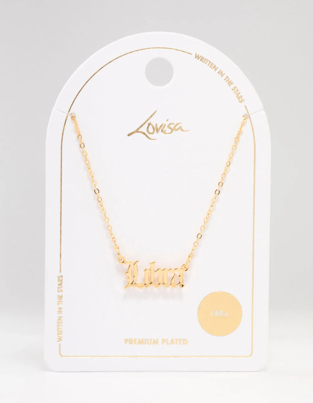 Gold Plated Libra Gothic Script Necklace