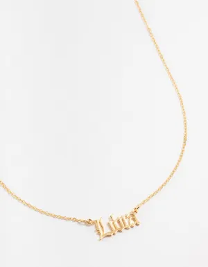 Gold Plated Libra Gothic Script Necklace