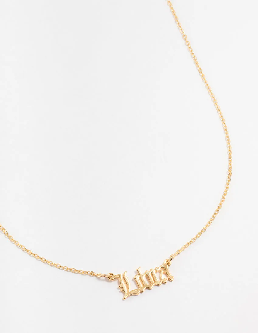 Gold Plated Libra Gothic Script Necklace