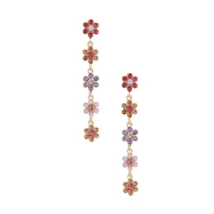 Gold Plated Multicolor Daisy Flower Drop Earrings with Acrylic Rhinestones – Statement Jewelry