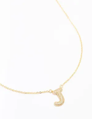 Gold Plated Pave Letter J Necklace