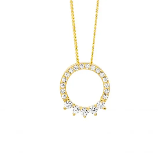 Gold Plated Sterling Silver Cubic Zirconia Open Circle Pendant P862G