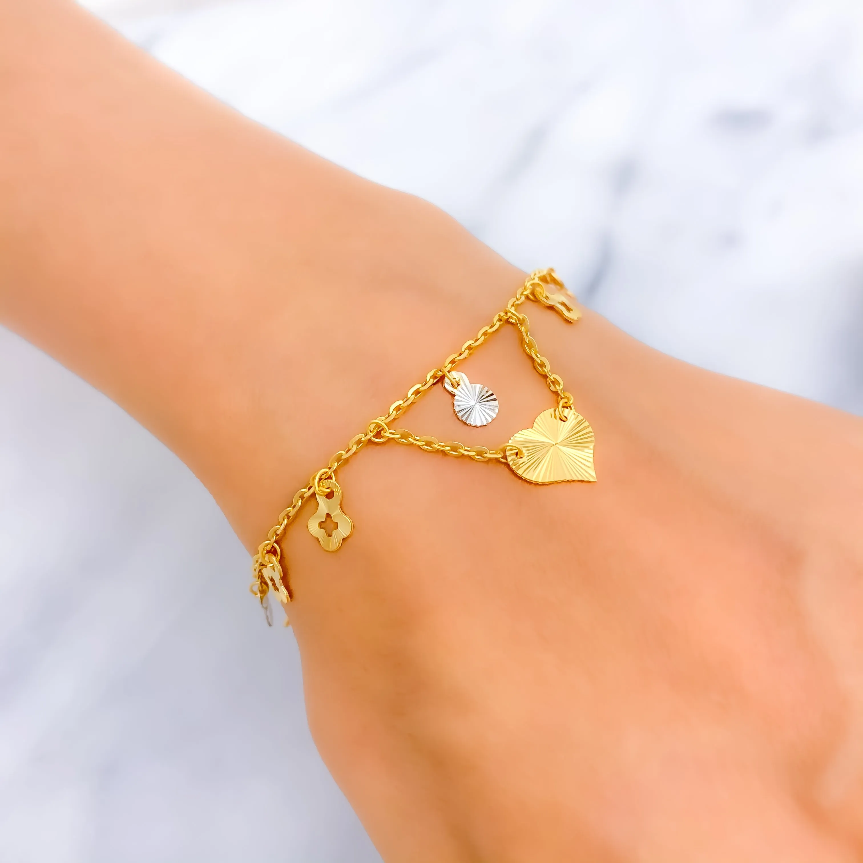 Gorgeous Heart 22K Gold Charm Bracelet