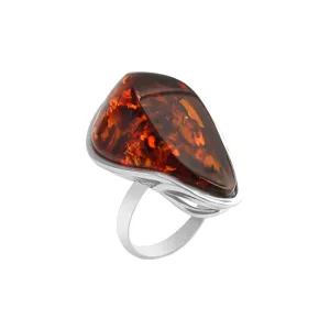 Gorgeous Polish Designer Large Baltic Amber Stone Sterling Silver Statement Ring