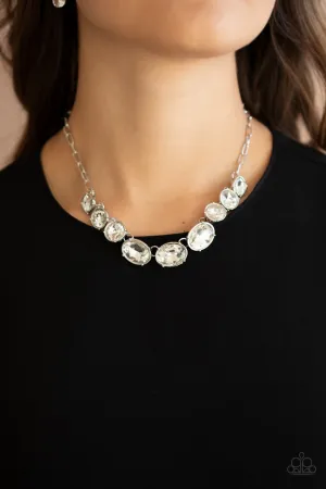 Gorgeously Glacial - White - Round and Oval Rhinestone Paparazzi Short Necklace - June 2021 Life of the Party Exclusive