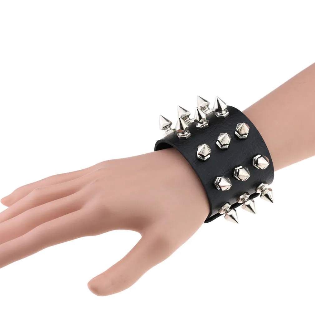 Gothic Delicate Cuspidal Spikes Rivet Leather Bracelets Punk Bracelet for Women Men  yellow