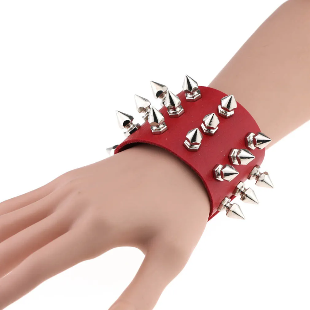 Gothic Delicate Cuspidal Spikes Rivet Leather Bracelets Punk Bracelet for Women Men  yellow