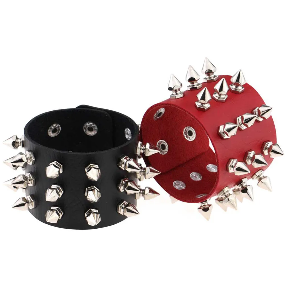 Gothic Delicate Cuspidal Spikes Rivet Leather Bracelets Punk Bracelet for Women Men  yellow