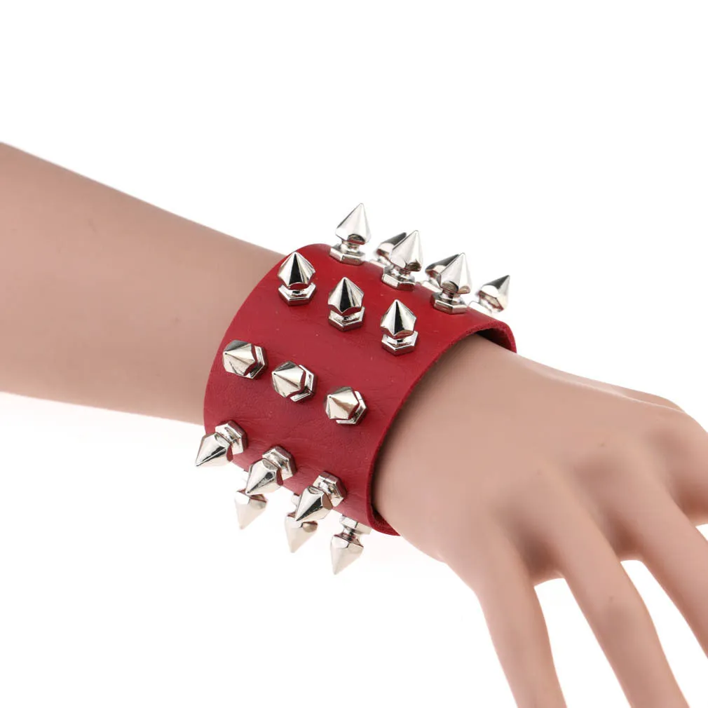 Gothic Delicate Cuspidal Spikes Rivet Leather Bracelets Punk Bracelet for Women Men  yellow