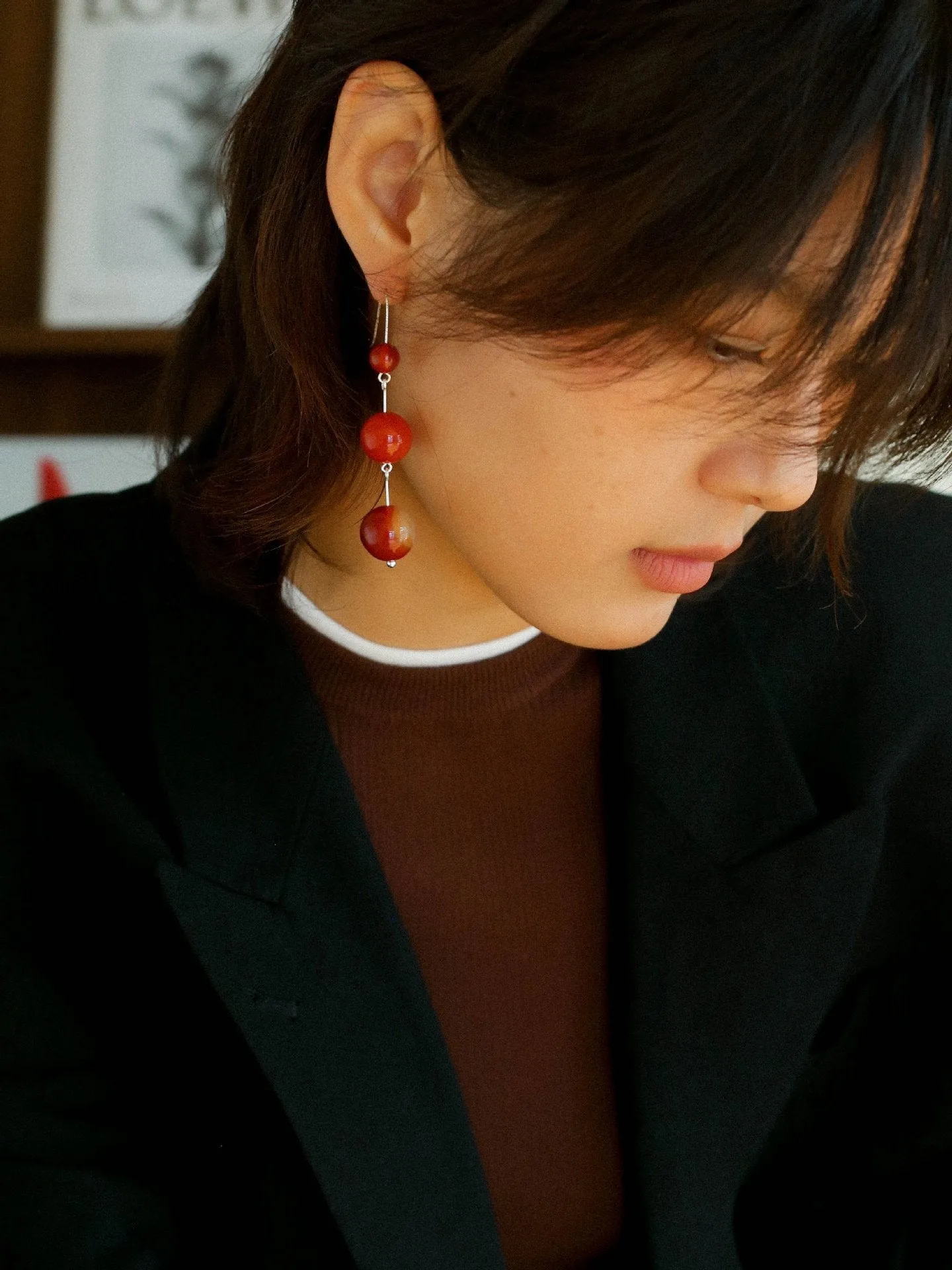 Gradient Red  Agate 925 Silver Dangle Earring