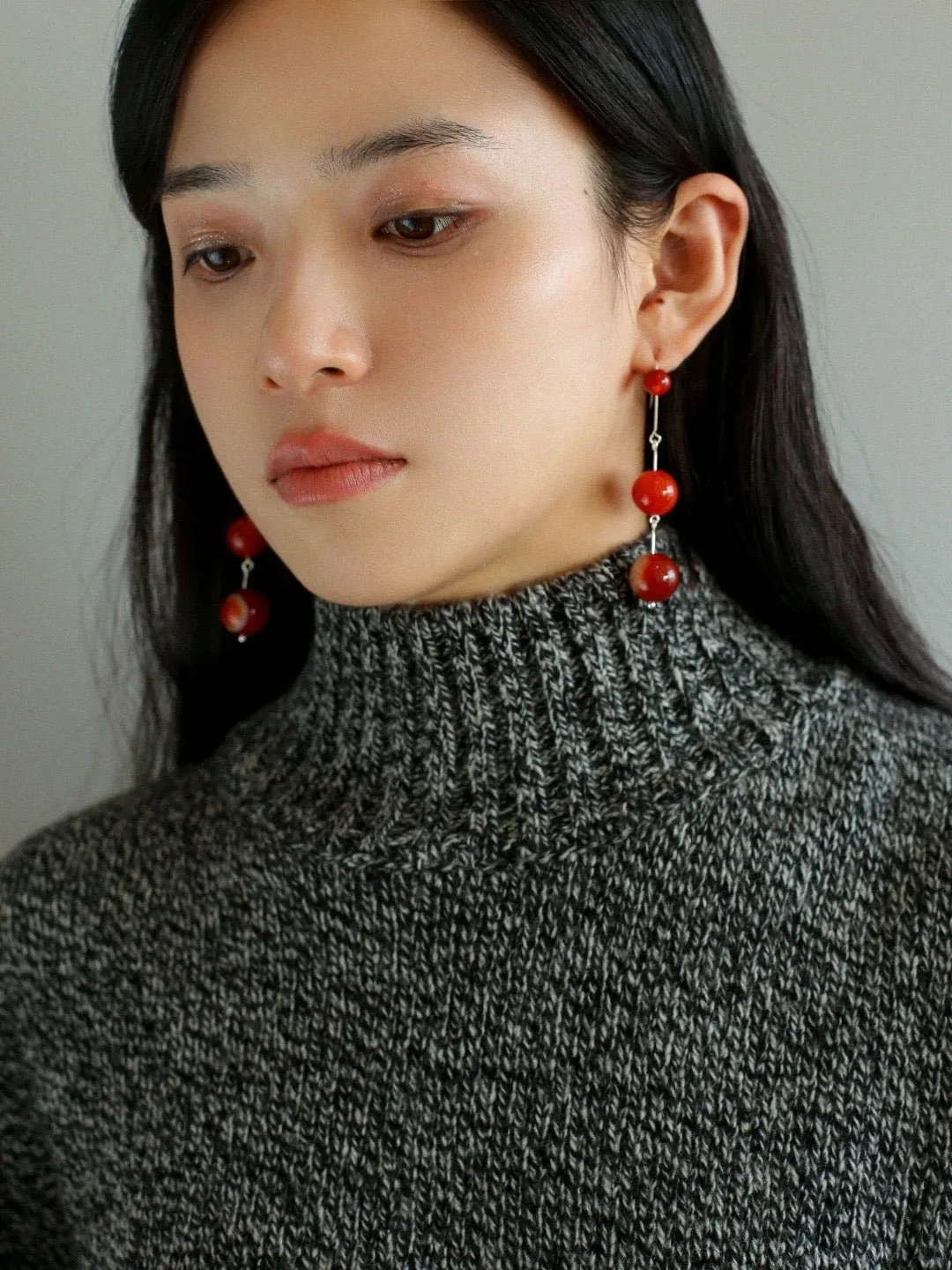 Gradient Red  Agate 925 Silver Dangle Earring