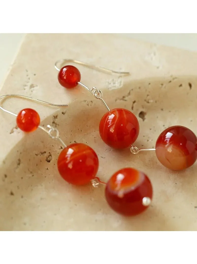 Gradient Red  Agate 925 Silver Dangle Earring