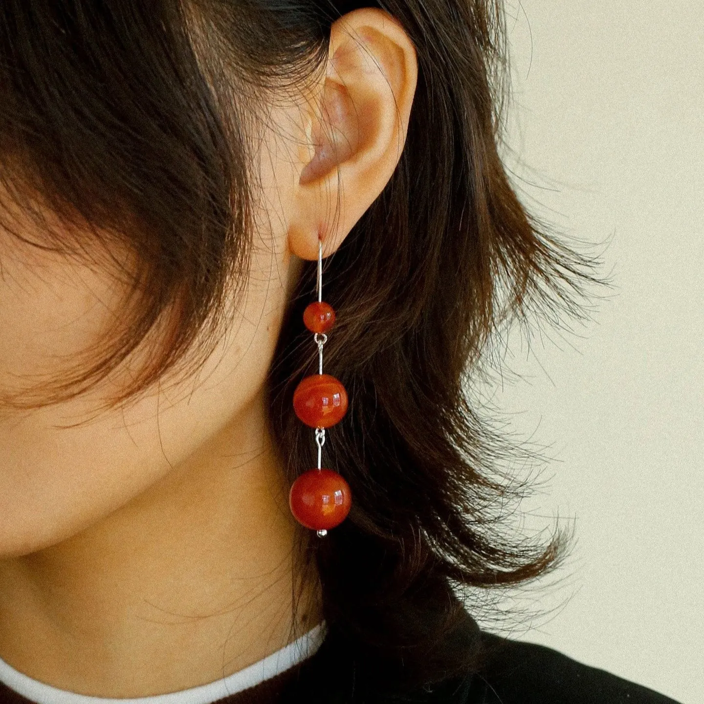 Gradient Red  Agate 925 Silver Dangle Earring