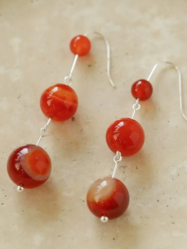Gradient Red  Agate 925 Silver Dangle Earring