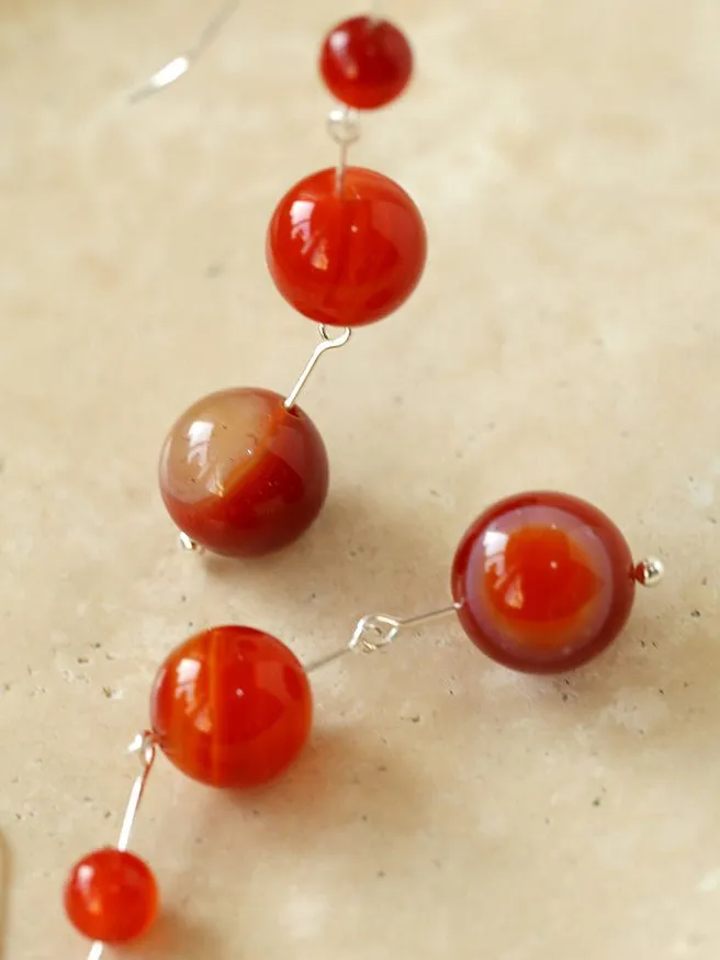 Gradient Red  Agate 925 Silver Dangle Earring