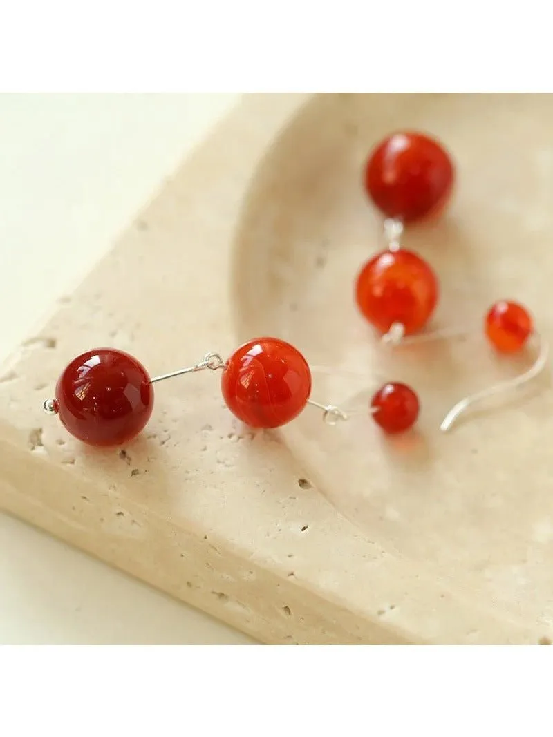 Gradient Red  Agate 925 Silver Dangle Earring