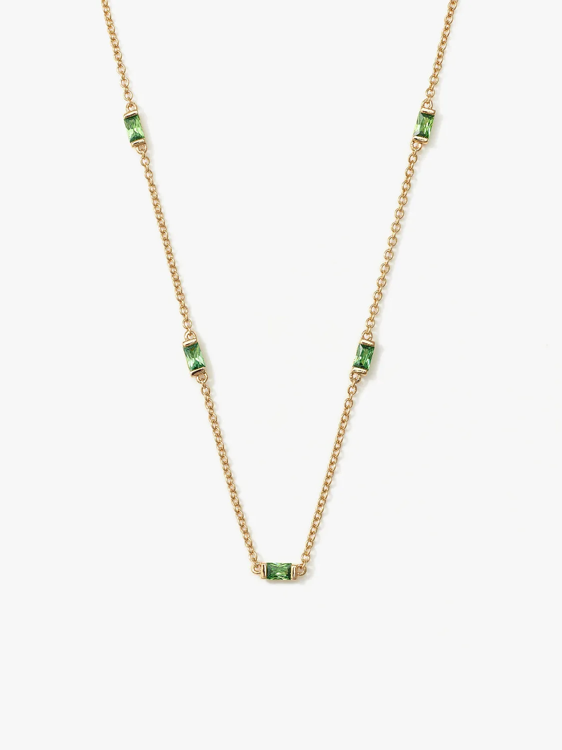 Green Baguette Crystal Station Necklace