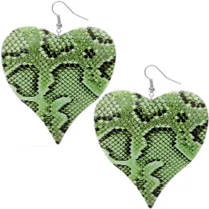 Green Heart Snakeskin Drop Earrings