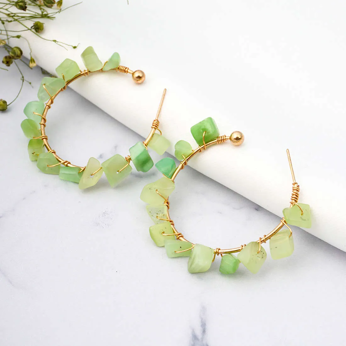 Green Stone Golden Hoops