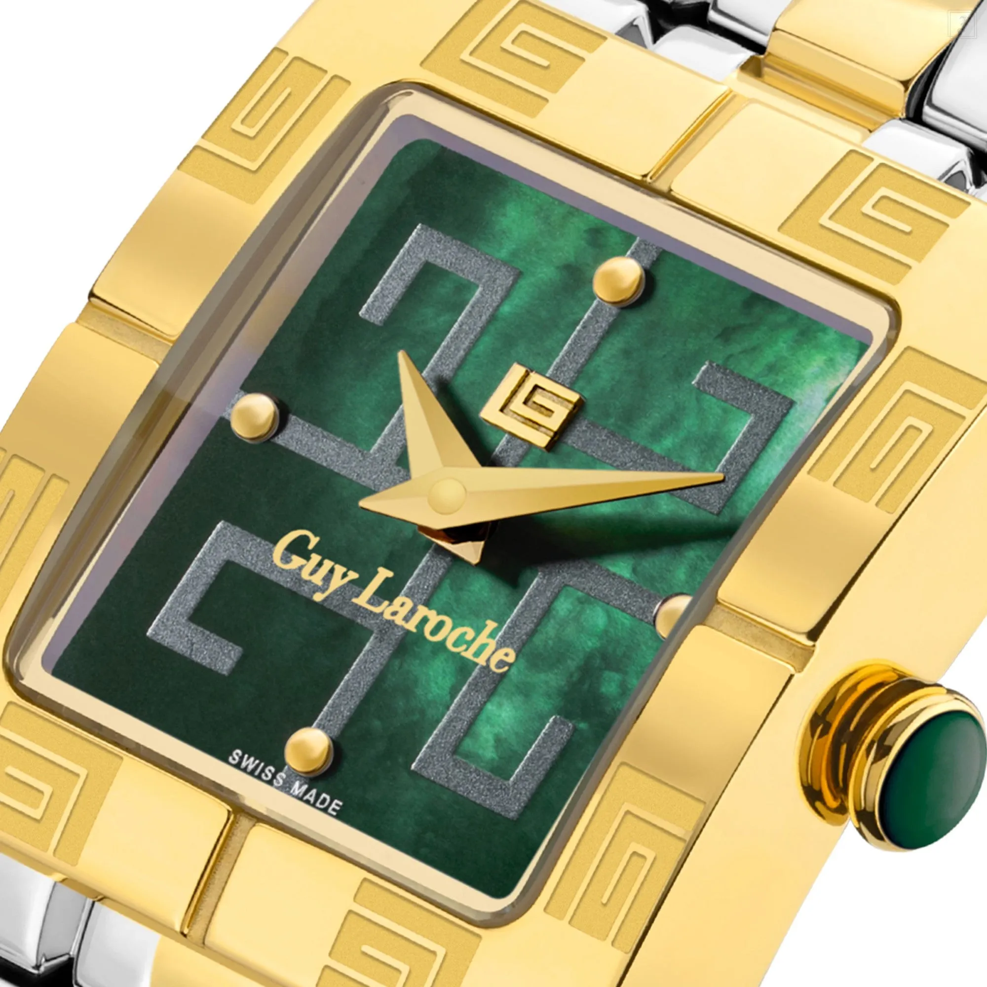 Guy Laroche Camille Ladies Green MOP Dial Stainless Steel Gold Plated Watch