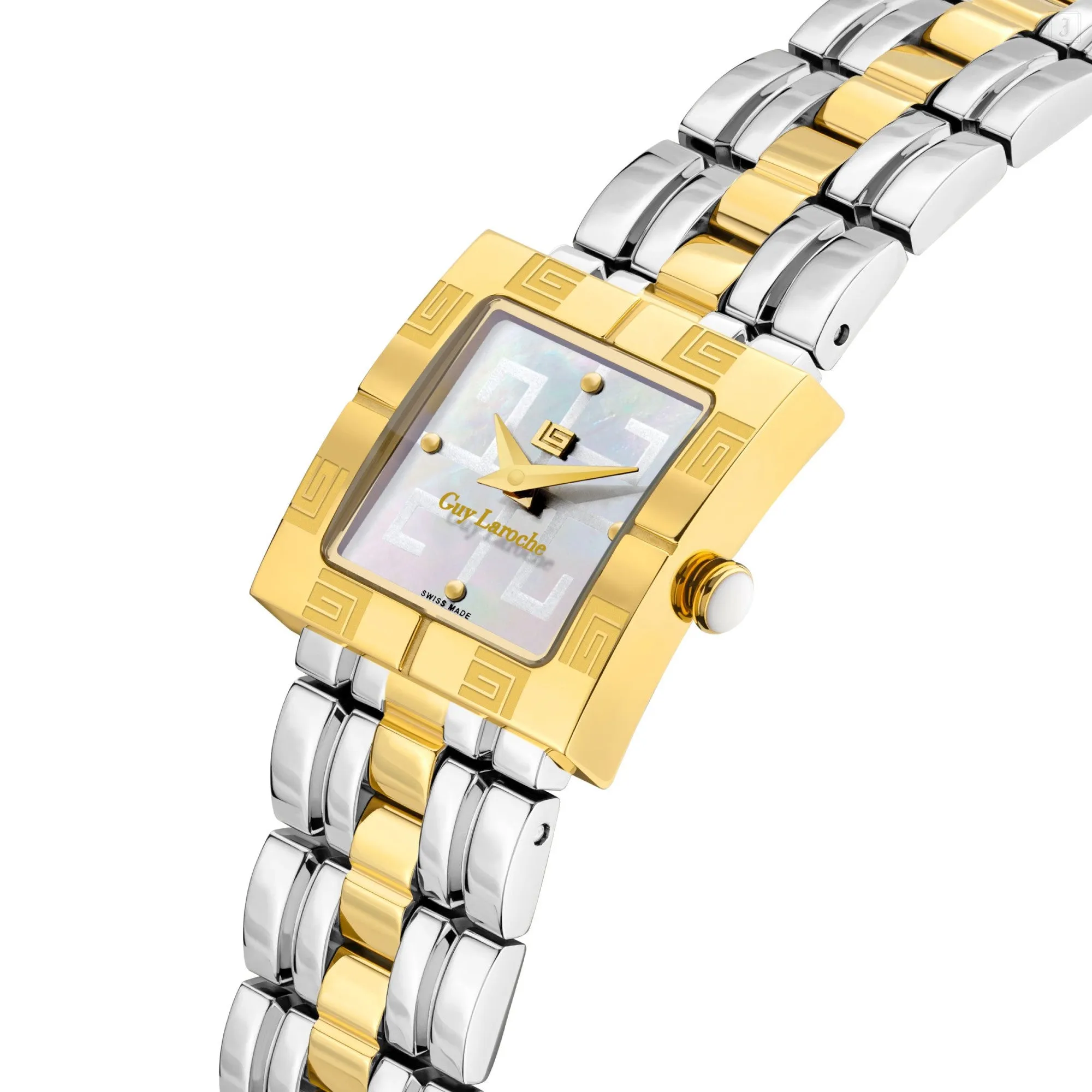 Guy Laroche Camille Ladies White MOP Dial Stainless Steel Gold Plated Watch