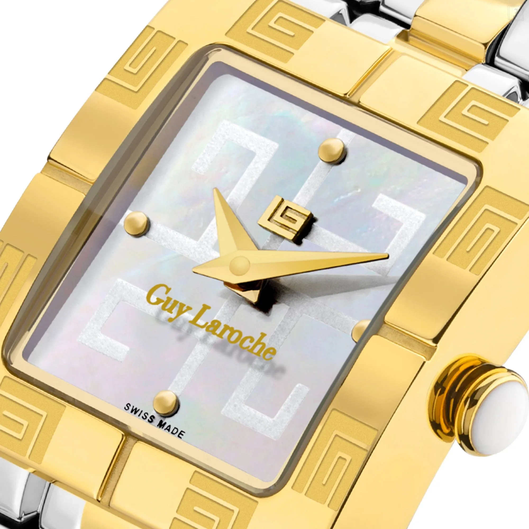 Guy Laroche Camille Ladies White MOP Dial Stainless Steel Gold Plated Watch