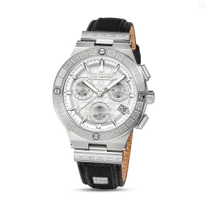 Guy Laroche Sacha Gents White Dial Stainless Steel Case Black Leather Strap Watch