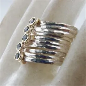 Hadar Designers Handmade 9k Gold Silver Black Diamond Ring 6,7,8,9 (I r416