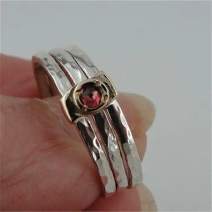 Hadar Designers Handmade 9k Gold Sterling Silver Garnet Ring 6,7,8,9 (I r414)