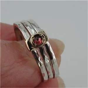 Hadar Designers Handmade 9k Gold Sterling Silver Garnet Ring 6,7,8,9 (I r414)