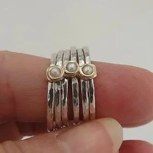 Hadar Designers Handmade 9k Gold Sterling Silver Pearl Ring 6,7,8,9 (I r415)