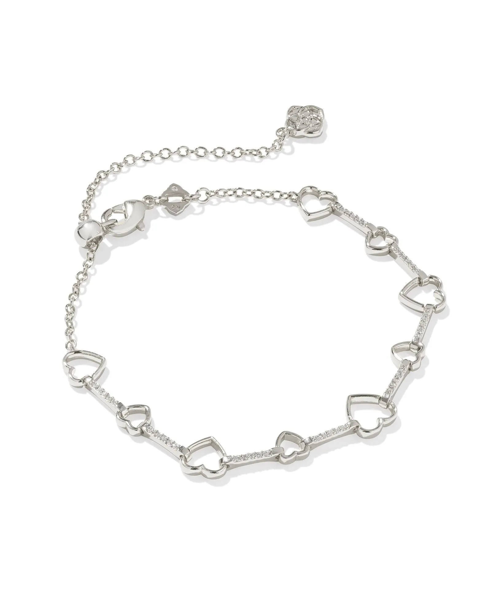 HAISLEY HEART DELICATE CHAIN BRACELET SILVER WHITE CRYSTAL)