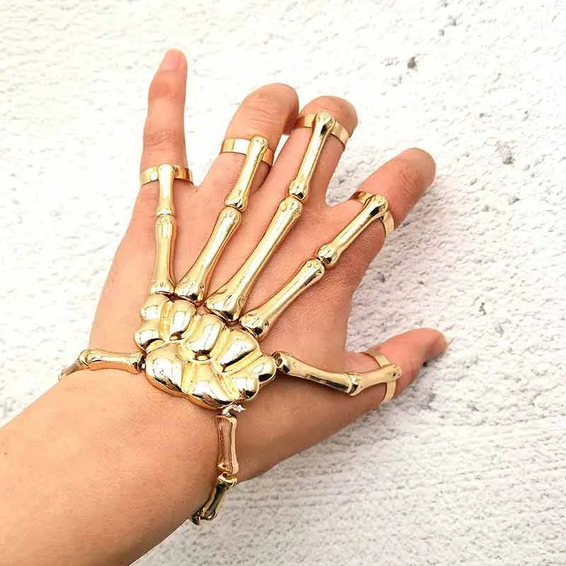 Halloween Bracelets Metal Skull with Finger Bracelets