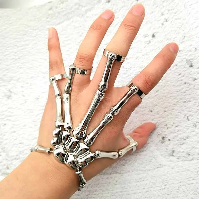 Halloween Bracelets Metal Skull with Finger Bracelets