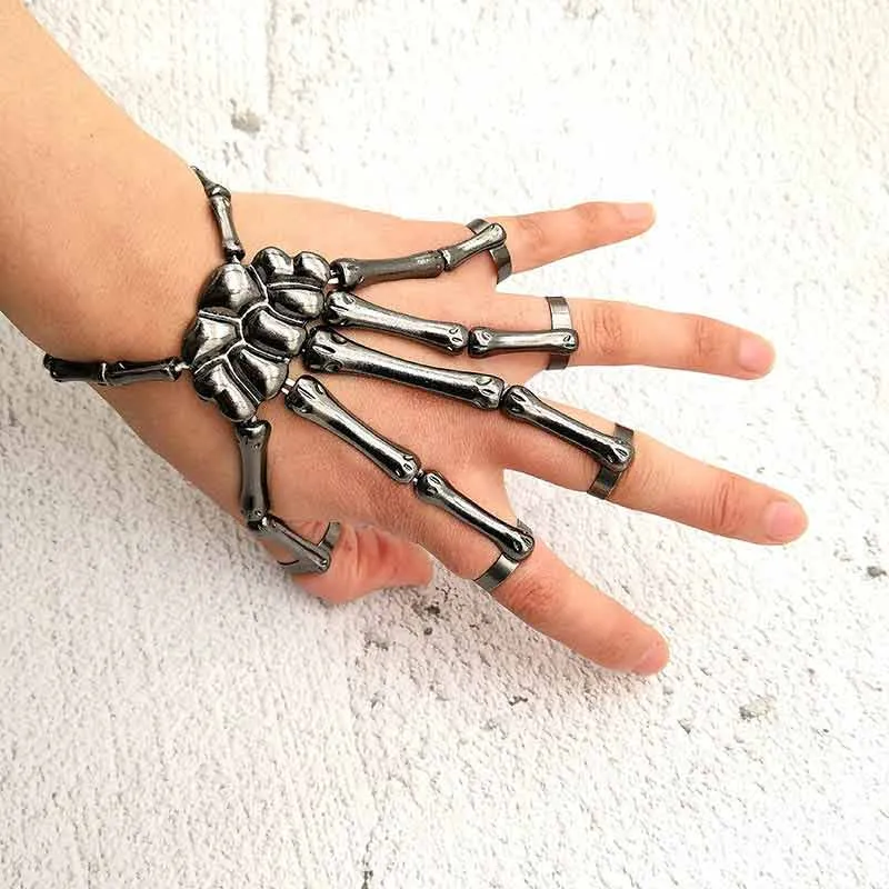 Halloween Bracelets Metal Skull with Finger Bracelets