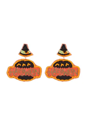 HALLOWEEN PUMPKIN SEED BEADS DROP EARRINGS