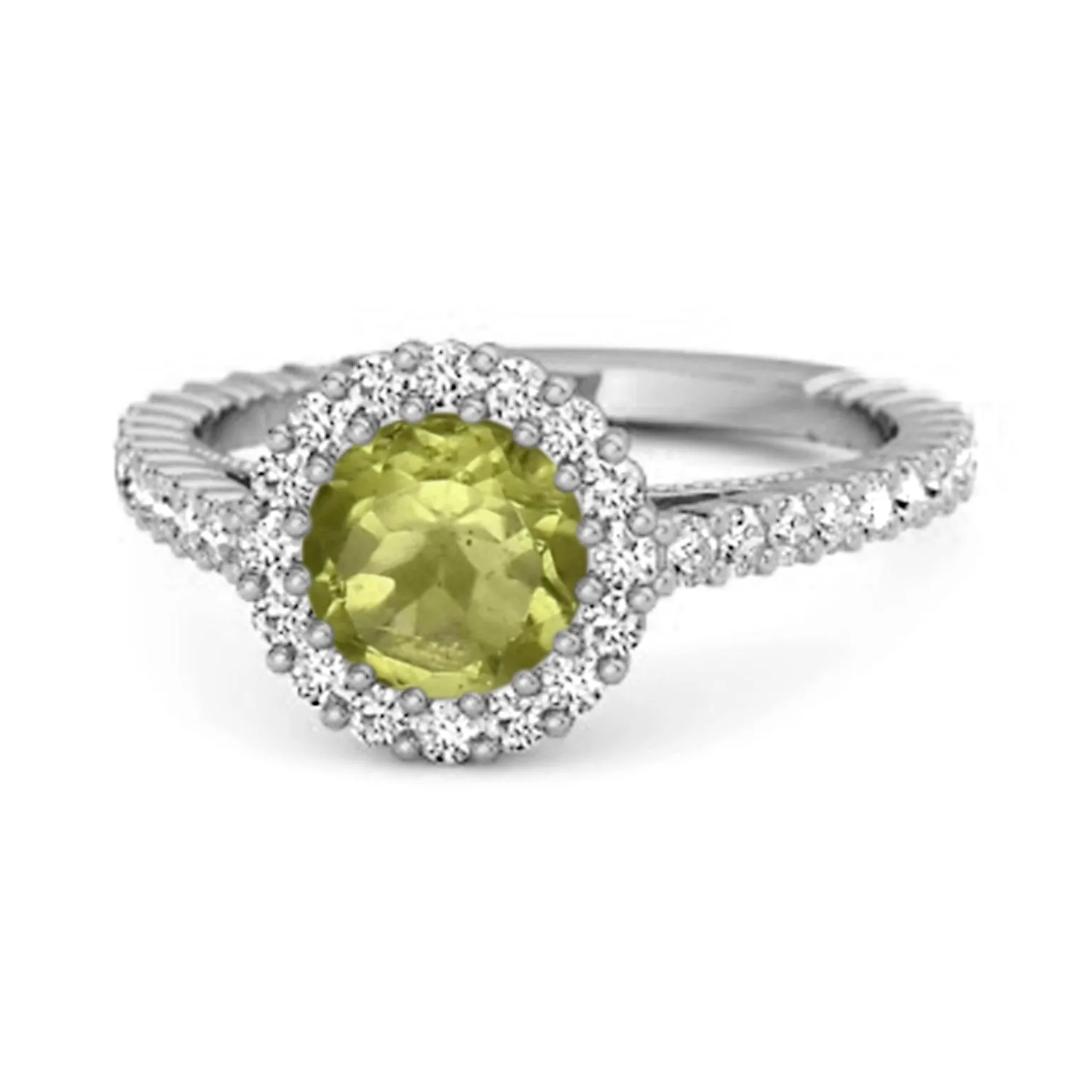 Halo Engagement 925 Sterling Silver 0.50 Ctw Peridot Stacking Ring