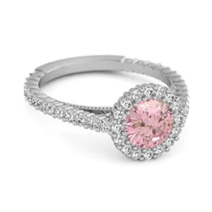 Halo Engagement 925 Sterling Silver 0.50 Ctw Pink Zirconia Stacking Ring