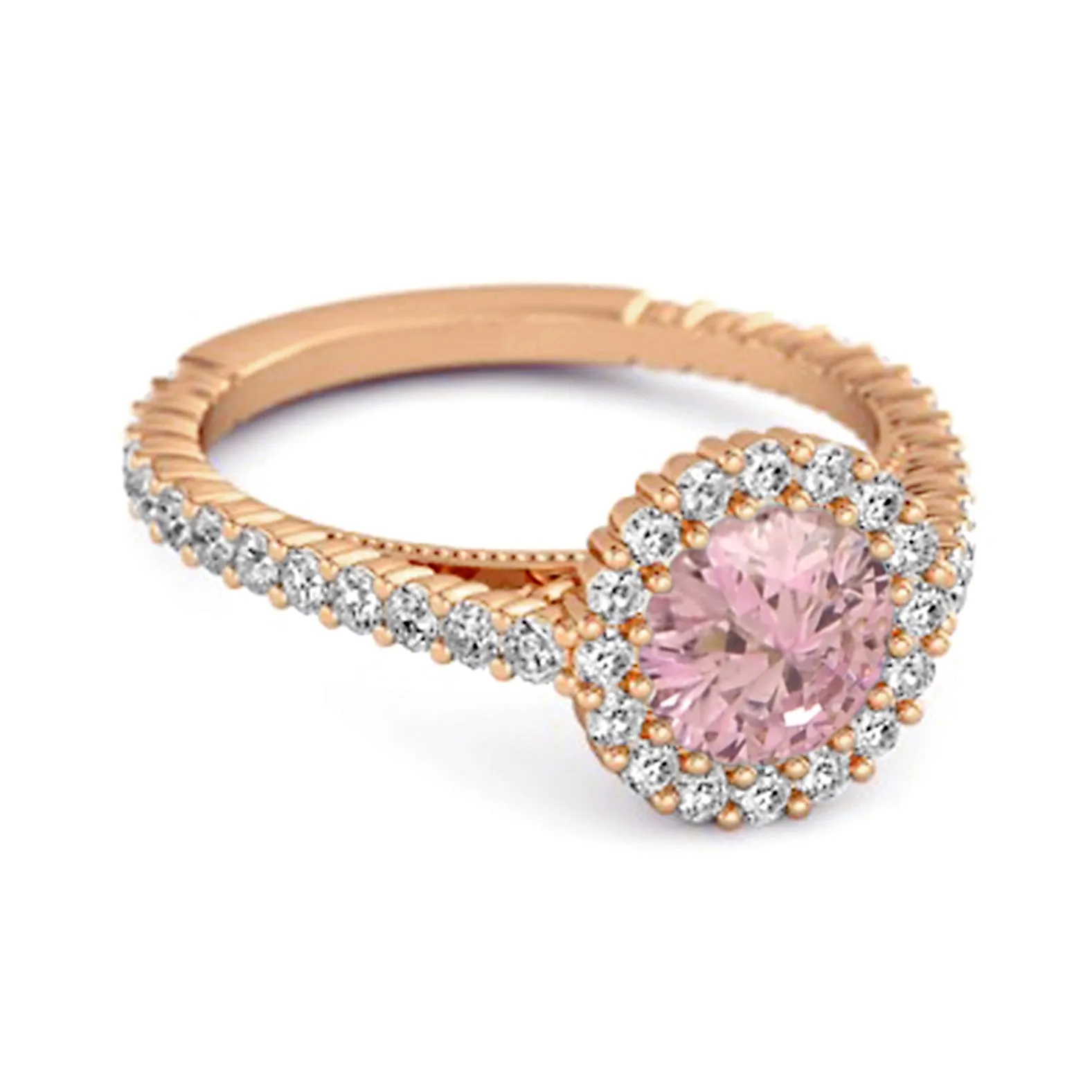 Halo Engagement 925 Sterling Silver 0.50 Ctw Pink Zirconia Stacking Ring