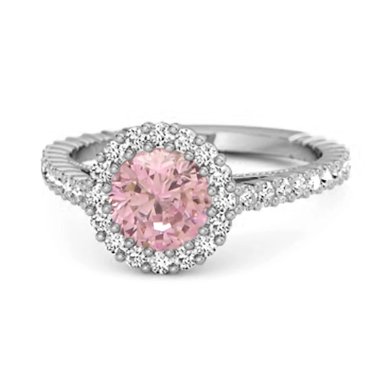 Halo Engagement 925 Sterling Silver 0.50 Ctw Pink Zirconia Stacking Ring
