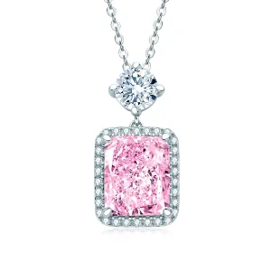 Halo Radiant Cut Pink Created Diamond Pendant Necklace