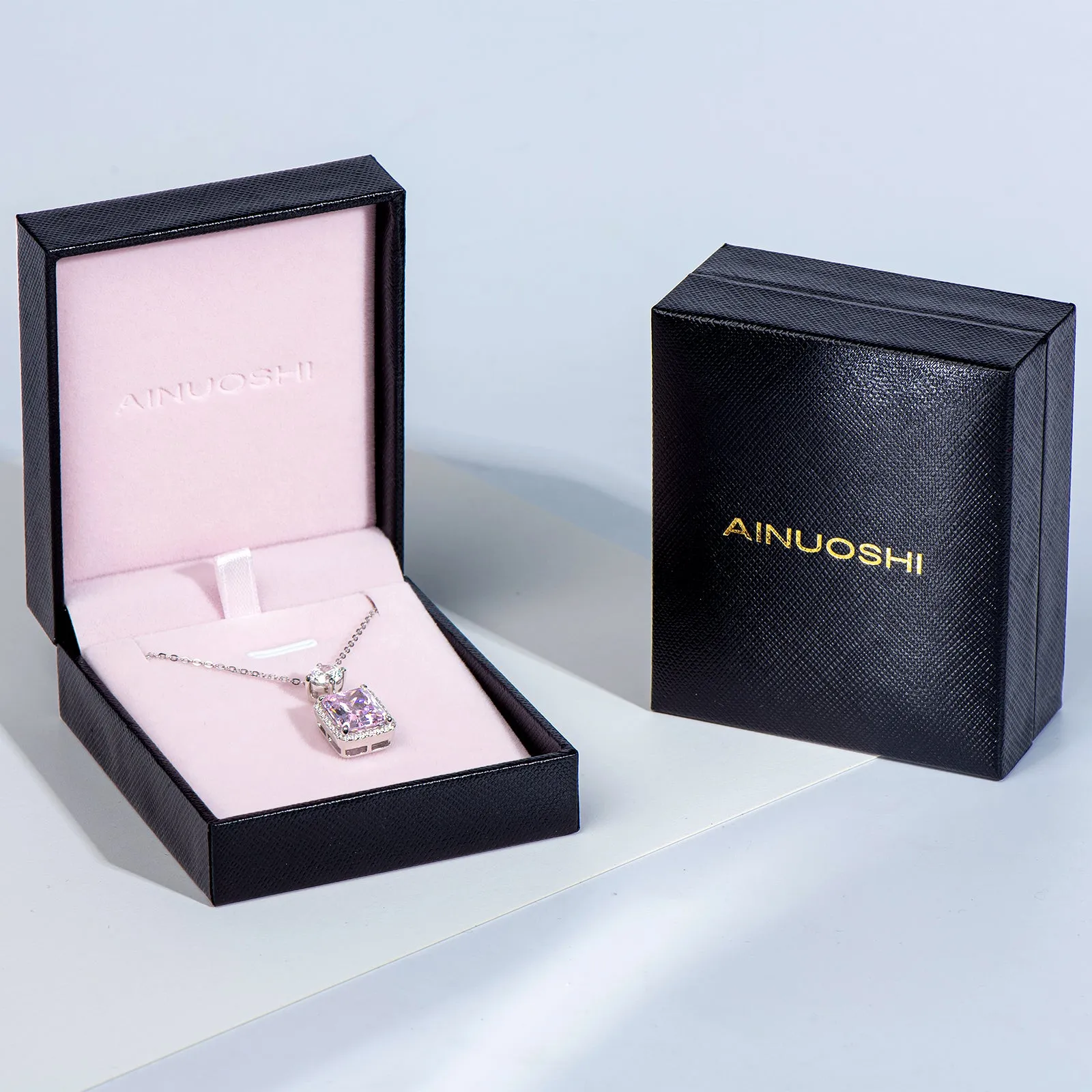 Halo Radiant Cut Pink Created Diamond Pendant Necklace
