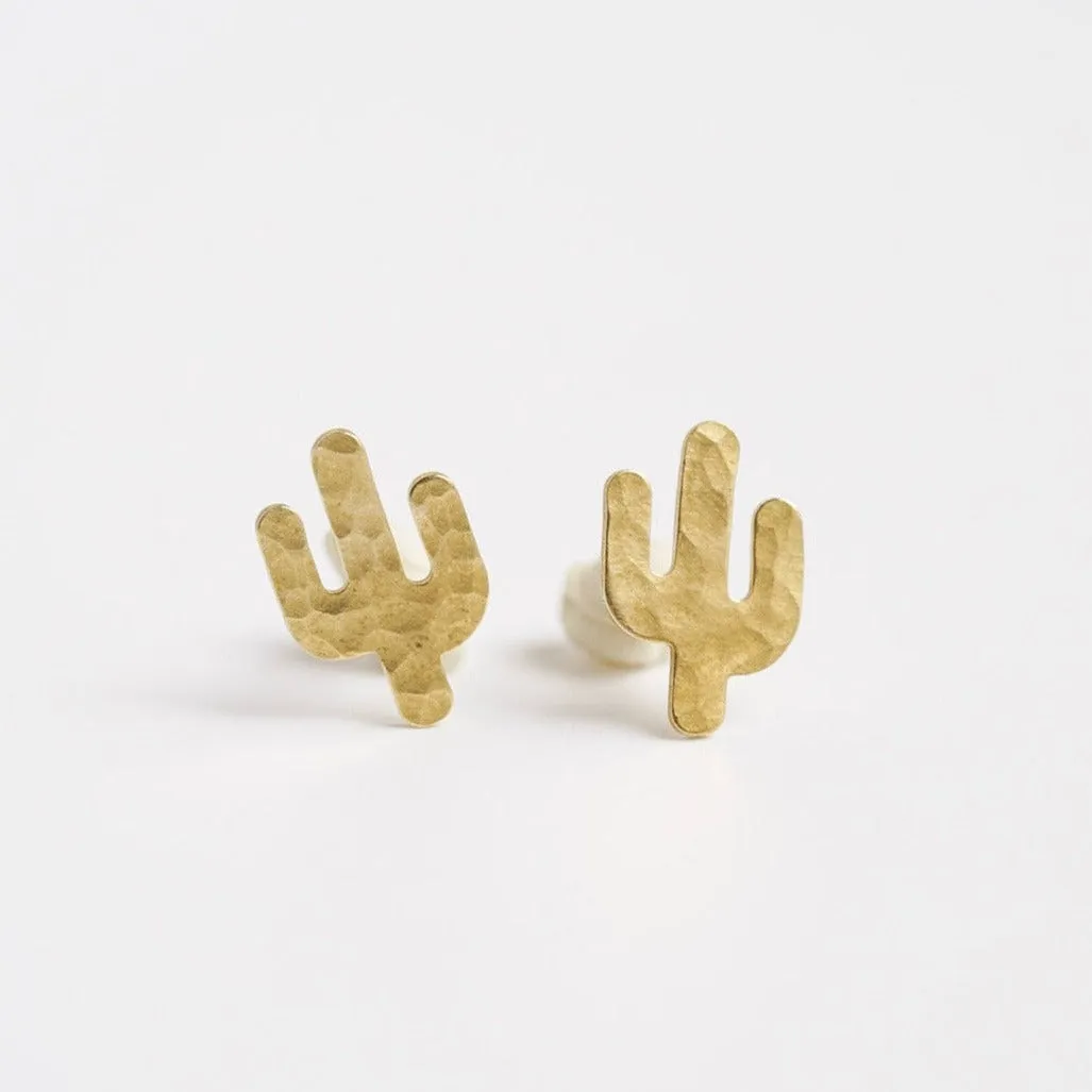 Hammered Brass Tiny Cactus Stud Earrings
