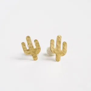 Hammered Brass Tiny Cactus Stud Earrings
