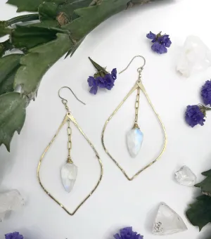 Hammered Petal Moonstone Drop Earrings