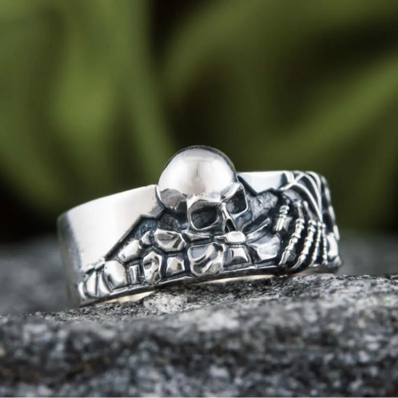 Handcrafted 925 Silver Spooky Skeleton Ring For Halloween, Unique Jewelry