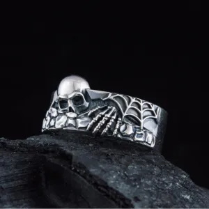 Handcrafted 925 Silver Spooky Skeleton Ring For Halloween, Unique Jewelry